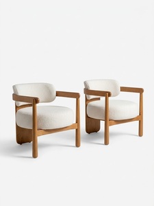 Sillón Moderno con Tapizado de Tela Bouclé Crema, Relleno de Espuma Resistente, Estructura de Madera Minimalista, para Sala de Estar y Hotel - Product Image 1