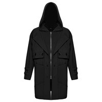 Manteau long à capuche noir pour homme, imperméable, tactique, utilitaire, avec fermeture éclair et poches à œillets