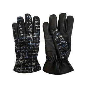 Gants en cuir pour femmes en gros, en peau de mouton, à carreaux, en tissu bouclé tweed, élégants, design personnalisé, mode hiver - Product Image 1