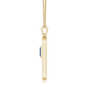 Pendentif octogonal allongé pour homme en or pur 18 carats avec saphir bleu taille émeraude et halo de diamants, avec chaîne, bijoux fins faits à la main - Product Image 2