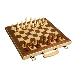 Jeu d'échecs rond en bois de 15 pouces avec logo personnalisé, jeu d'échecs pliable de luxe avec 2 tiroirs, jeu d'échecs international classique en bois massif - Product Image 3