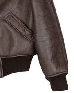 Blouson aviateur en cuir véritable marron pour homme, col rabattu, fermeture éclair, doublure en fausse fourrure, style motard hiver - Product Image 3
