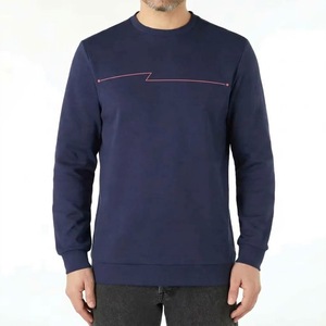 Sweat-shirt personnalisé pour homme en jersey de coton bleu marine, col rond, manches longues, pull décontracté, couleur unie, tricoté, respirant, coupe ample - Product Image 1