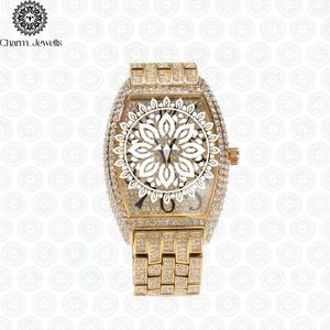 Charm_Jewells Women's Luxury Gold Tonneau <b>Watch</b> Analog Quartz Diamond Encrusted Bracelet 38mm Hollow Out Design - Product Image 1