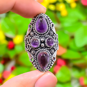 Bague en argent sterling 925 avec pierre d'améthyste, bague artisanale en améthyste, bijoux bohèmes célestes, naturels - Product Image 1