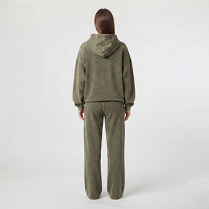 Ensemble survêtement femme deux pièces avec sweat à capuche zippé oversize et pantalon de jogging, tenue streetwear, fabricant OEM ODM - Product Image 4