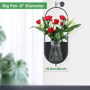 Pot de fleurs suspendu minimaliste en métal noir avec finition thermolaquée pour plantes vertes d'intérieur - Product Image 3