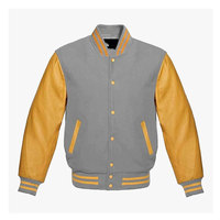 Blouson universitaire gris et blanc pour homme, décontracté, col montant, manches classiques, 100 % laine, couleur unie, fermeture boutonnée, pour l'hiver, style urbain