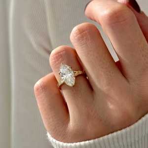 UNIQUE 3 Carat Marquise Lab Grown Diamond Milgrains Engagement <b>Ring</b>, <b>Split</b> Shank 2.7mm Cathedral Diamond <b>Ring</b> , IGI Certified - Product Image 4