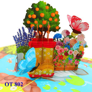 Tarjeta 3D Pop-Up Hecha a Mano con Flor Morada y Mariposa Azul, Diseño Floral Personalizado en Papel, Regalos para Día de Acción de Gracias, San Valentín y Cumpleaños - Product Image 1