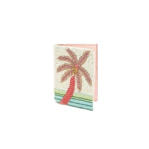 Funda para Pasaporte Hecha a Mano con Cuentas de Palmera, 100% Algodón, Base Rosa, Motivo Amarillo Limón, Texto AMALFI, Accesorio de Viaje para Exteriores - Product Image 1