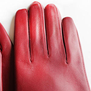 Red Leather <b>Gloves</b> With Bow Detail Wrist Length Sweet Style For Winter Casual Wear - Product Image 4