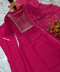 Ensemble Anarkali rose avec dupatta pour femme, tenue traditionnelle vintage pour mariage et fête, séchage rapide, style Inde Pakistan 86412 SHIVAM- - Product Image 3