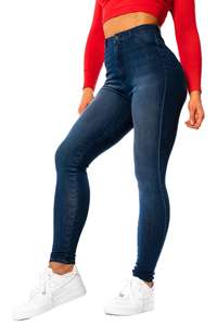 กางเกงยีนส์ผ้ายืดทรงสกินนี่เอวสูงสีน้ำเงินเข้มสำหรับผู้หญิงรุ่นใหม่ทันสมัยพร้อมกระเป๋าซิปแบบสั่งทำ - Product Image 4