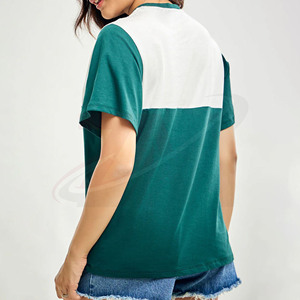 เสื้อยืดคอกลมแขนสั้นทรงหลวมสไตล์ลำลองสำหรับผู้หญิง สีเขียวขาว แบบสั่งทำขายส่ง สำหรับฤดูใบไม้ผลิและฤดูร้อน - Product Image 3