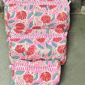 Bohemian Floral Cotton Cosmetic Bag Medium Zipper Closure Pink Blue Green Pattern Multi Function <b>Makeup</b> Organizer Toiletry bag - Product Image 5
