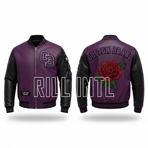 Veste universitaire rouge en PU pour homme, personnalisable avec logo brodé, style preppy, pour l'automne - Product Image 2