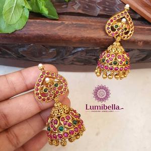 Stainless Steel Pearl Diamond Jhumka Stud Earrings for Wedding and Party - Product Image 2