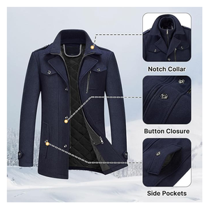 2024 Autumn/Winter Fashionable Detachable Double Neck Woolen Men's Overcoat Zipper Hooded Design Breathable Anti-Wrinkle - Product Image 4
