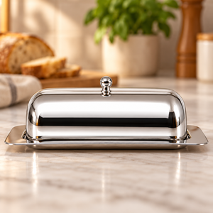 Stainless Steel <b>Butter</b> Dish with Lid and Tray Polished Silver Serving Container - Product Image 2