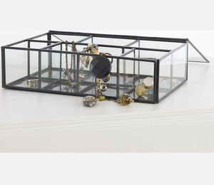 Rectangular <b>Glass</b> <b>Jewelry</b> <b>Box</b> With Metal Frame Hinged Lid Storage Organizer Display Case For Rings Bracelets Earrings - Product Image 3