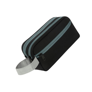 Sac de toilette de voyage de haute qualité, noir, double fermeture éclair, pochette cosmétique avec poignée latérale - Product Image 6