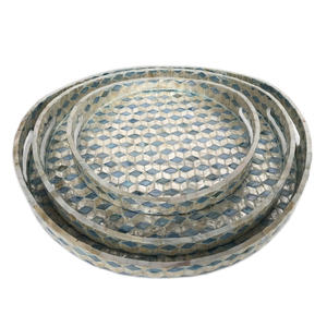Plateau rond en nacre nouvellement conçu, bambou et rotin, décoration d'intérieur, vaisselle, taille personnalisée, fabriqué au Vietnam - Product Image 2