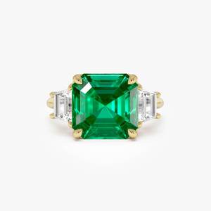 Bague classique en or massif 14 carats avec émeraude verte taille Asscher et moissanite colombienne, idéale pour un anniversaire de mariage ou comme cadeau d'anniversaire - Product Image 1