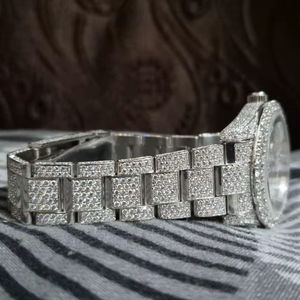 Montre de luxe numérique à quartz avec diamant moissanite, alarme, style hip-hop, cadran en verre personnalisé, édition limitée, acier inoxydable - Product Image 1