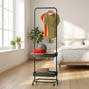 Colgador de ropa de metal moderno de fábrica OEM, cesta extensible, estante de almacenamiento para el hogar, organizador para muebles de sala de estar - Product Image 1