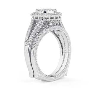 Bague de fiançailles et de mariage en or rose 14 carats avec halo de moissanite taille ronde et sangle fendue pour femme - Product Image 3