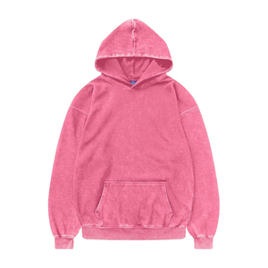 Magenta Pink Acid Wash Hoodie Bright Streetwear <b>Pullover</b> <b>Mens</b> Heavy Cotton Distressed Finish Trendy Oversized Top - Product Image 1