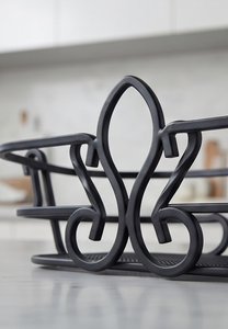 Custom Black Metal <b>Rectangular</b> Wire Storage <b>Basket</b> Scroll Center Handle Decorative Holder Modern Stand - Product Image 4