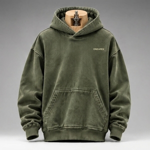 Sudadera con Capucha Extra Grande para Hombre, Color Verde Oliva, con Logotipo en la Espalda, Estilo Urbano - Product Image 1