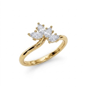 Anillo de compromiso de oro macizo de 18 quilates con diamantes cultivados en laboratorio, diseño de hoja con marquesa y pera, para mujer, delicado anillo floral de boda - Product Image 1