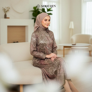 Shouqin Ziva - Elegante Vestido Maxi de Satén de Seda con Estampado Floral para Mujer Musulmana, Manga Larga, Abaya Modesta, Ropa Islámica, Jalabiya Antiarrugas - Product Image 2