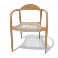 Teakholz Geflochtener Korbstuhl Gartenstuhl Outdoor Esszimmer-Armlehnstuhl Wasserfester Terrassen-Sitzplatz