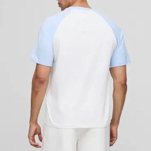Men's <b>White</b> and Light Blue Short Sleeve O-Neck Collar Casual Comfort Fit Cotton T-shirt with Quick Dry & Breathable Custom <b>Tee</b> - Product Image 3