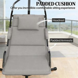 Gray Hanging Swing <b>Hammock</b> for Patio Comfortable Outdoor Furniture - Product Image 2