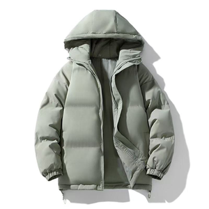 Chaqueta Acolchada con Capucha Azul Claro, Unisex, Informal de Invierno, Ecológica, con Forro de Lana, Resistente al Viento, Corte Holgado, Relleno de Algodón Estándar - Product Image 4