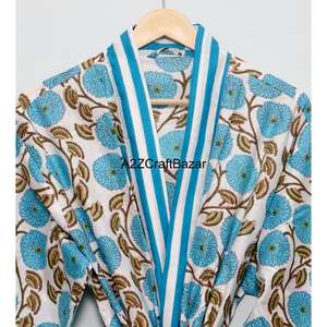 Kimono Tradicional con Estampado Floral, 100% Algodón, para Mujer, Verano, Cuello en V, Largo Completo, Manga Tres Cuartos, Cierre con Cordón - Product Image 4