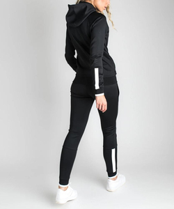 Unisex Black Full <b>Zip</b> <b>Hooded</b> Tracksuit Plaid Sporty Jogging Set Side Pockets Breathable Viscose/Polyester Quick Dry Lightweight - Product Image 3