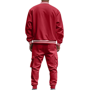 Ensemble de survêtements personnalisés avec logo pour hommes, veste bomber boutonnée et pantalon cargo assorti avec poches, tenue athlétique ample en 2 pièces - Product Image 5