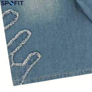 กางเกงยีนส์ปักลายสไตล์สตรีทแวร์ทรงหลวมสำหรับผู้ชาย กางเกงขาสั้นลำลองสีพื้นทรงตรงใส่สบายสไตล์ฤดูร้อน แห้งเร็ว ระบายอากาศได้ดี - Product Image 5