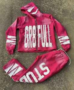 ชุดวอร์มสตรีทแวร์ Gr8ful แบบมีซิปเต็มตัว เสื้อฮู้ด กางเกงขายาว พิมพ์ลายตัวอักษร สำหรับผู้ใหญ่ ใส่ได้ทั้งชายและหญิง เหมาะสำหรับฤดูใบไม้ร่วง สไตล์ลำลอง ชุดกีฬา - Product Image 5