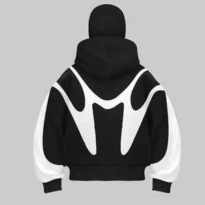 Sudadera con Capucha Extra Grande para Hombre, Estilo Vintage, Negra y Blanca, Manga Raglán, Tejido de Algodón, Estilo Invernal, con Bolsillo Trasero Estampado - Product Image 1