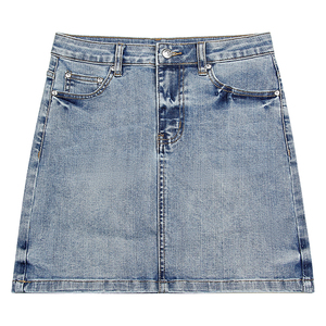 Light Wash Women's <b>Denim</b> A-Line Skirt Bodycon Mini Mid-Calf Length Casual Style Logo Waist Skinny Fit <b>Stretch</b> Lining - Product Image 5