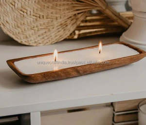 Long bougeoir en bois | Photophore rustique et support de pilier | Centre de table et décoration faits à la main - Product Image 3