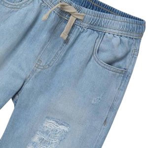 Pantalones cortos de mezclilla de algodón suave para niños, pantalones cortos informales de cintura elástica de tiro medio para niños, pantalones cortos de verano - Product Image 5