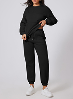 Ensemble de survêtement tricoté noir pour femme, col rond, manches longues, coupe ample, tenue décontractée, deux pièces, couleur unie